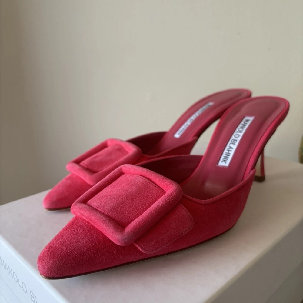 Manolo Blahnik Hot Pink Maysale 70mm Mule - Picture 3 of 14